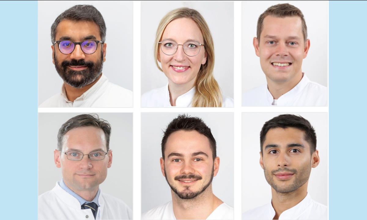 Oben v.l.n.r. Dr. Malik Salman Haider, Dr. Johanna Theuersbacher, Dr. Nikolai Klefeldt; unten v.l.n.r. Privatdozent Dr. Daniel Kampik, Julian Schwebler und Dr. Raoul Verma-Führing.